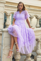 Ruffle Tiered Spotted Charming Tulle Maxi Dress