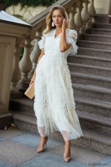 Ruffle Tiered Spotted Charming Tulle Maxi Dress