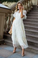 Ruffle Tiered Spotted Charming Tulle Maxi Dress