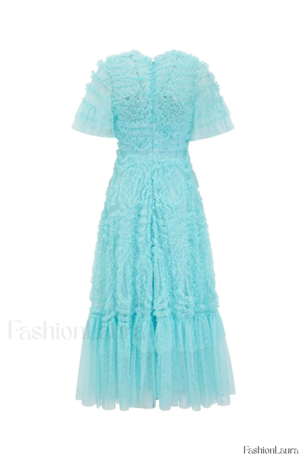 Ruffle Tiered Spotted Charming Tulle Maxi Dress