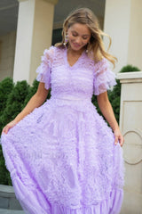 Ruffle Tiered Spotted Charming Tulle Maxi Dress