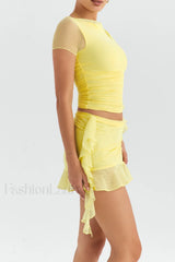 Ruffle Top + Charming Asymmetric Mini Skirt Set