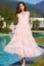 Ruffle V Neck Charming Tiered Tulle Evening Dress S / Blush