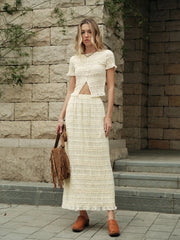 Ruffled Crop Top Skirt Set Beige / XS Skirt Sets