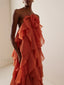 Ruffled Flower Chiffon Maxi Dress ORANGE / S