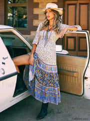 Ruffled Sash Midi Boho Dress Beige / S