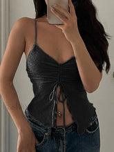 Ruffled Slit Tank Top Black / S Tops&Tees