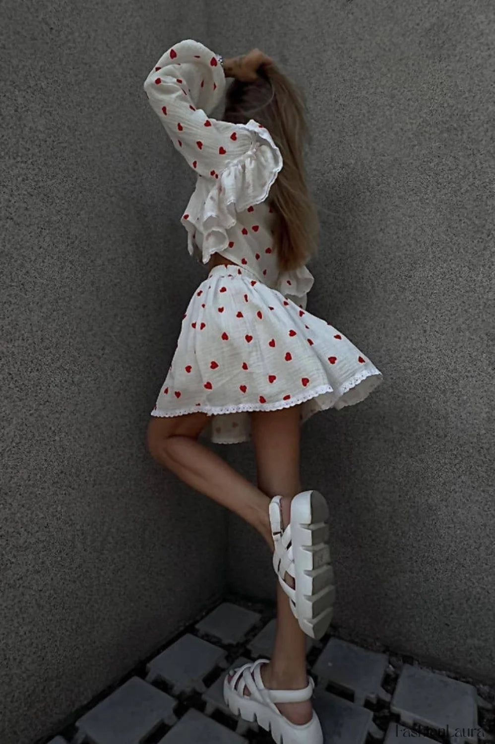 Ruffled Strawberry Stylish Print Skirt Set