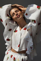 Ruffled Strawberry Stylish Print Skirt Set