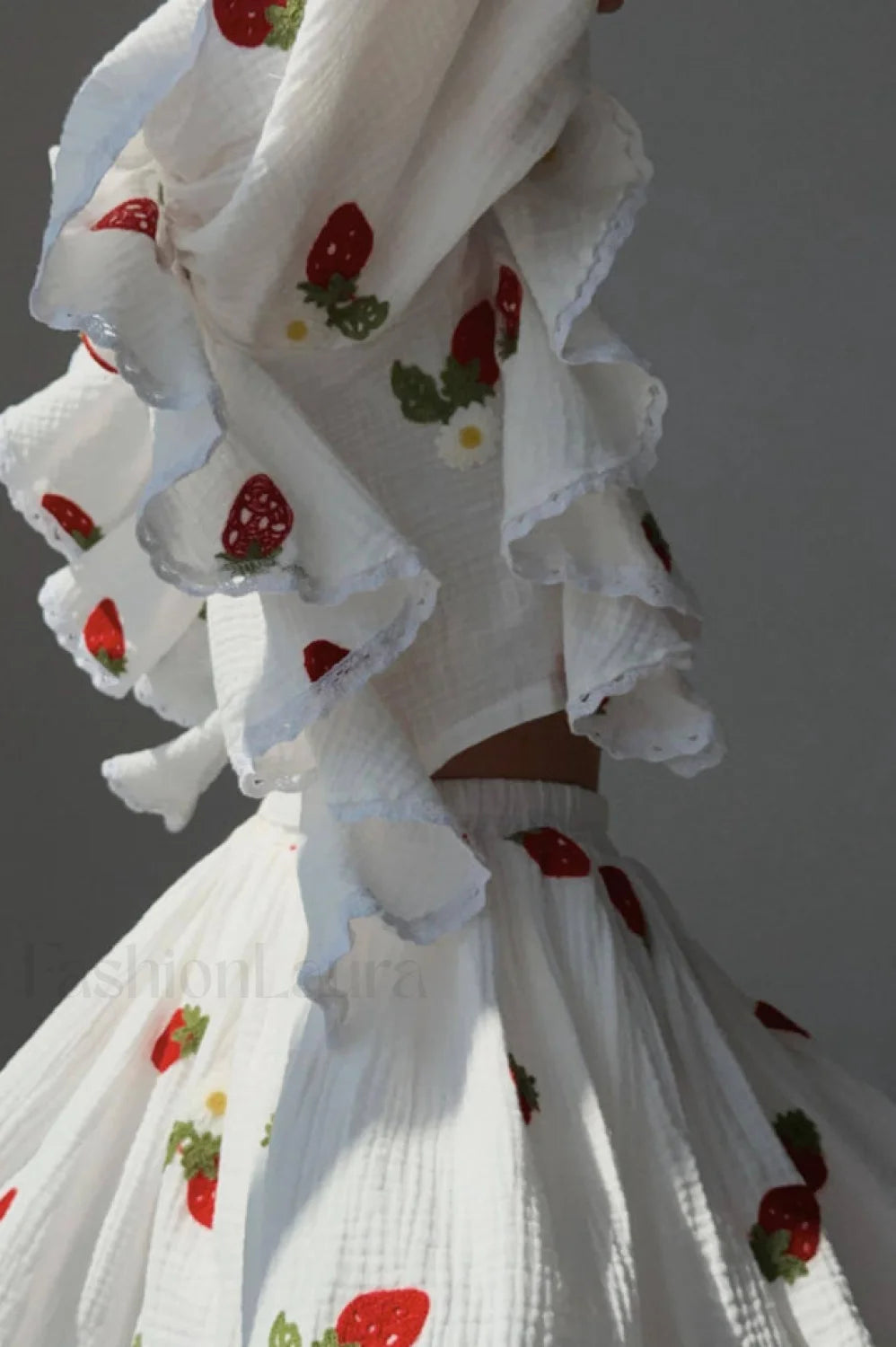 Ruffled Strawberry Stylish Print Skirt Set