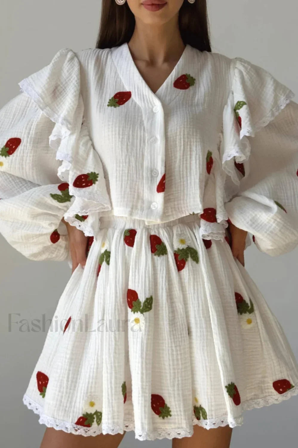Ruffled Strawberry Stylish Print Skirt Set S / 1#