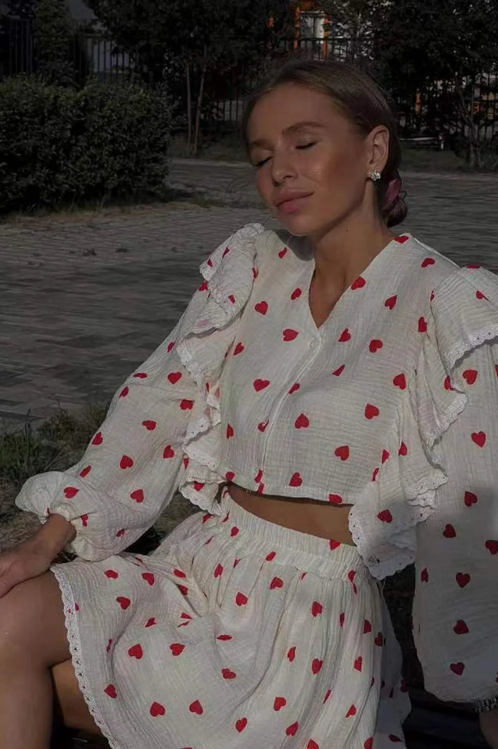 Ruffled Strawberry Stylish Print Skirt Set S / 2#