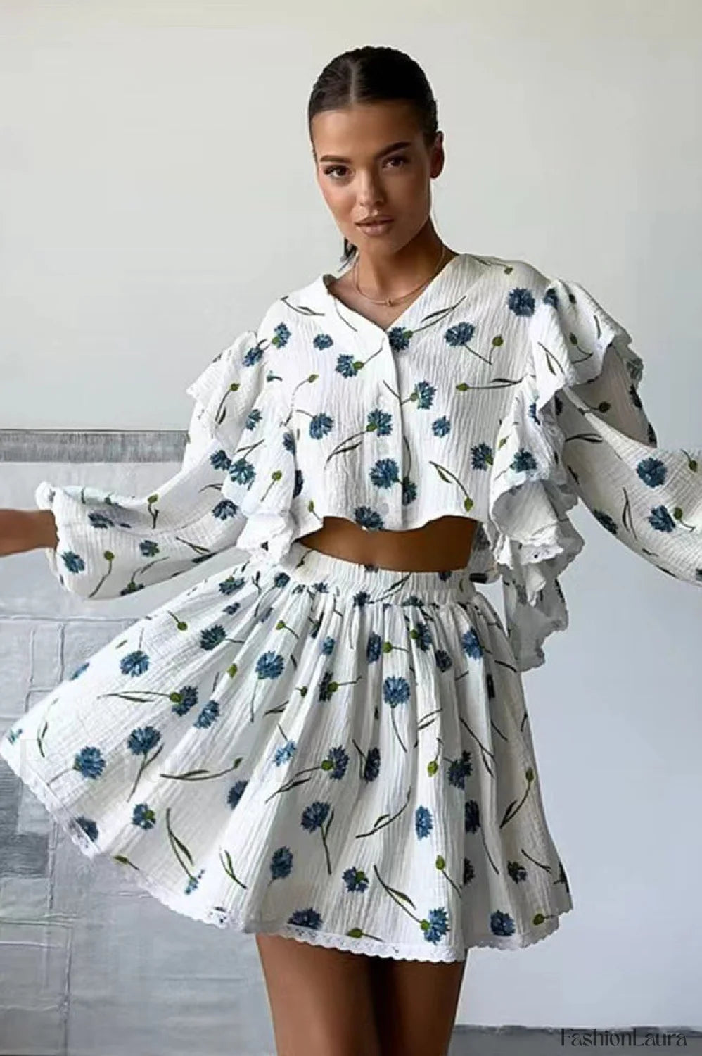 Ruffled Strawberry Stylish Print Skirt Set S / 4#