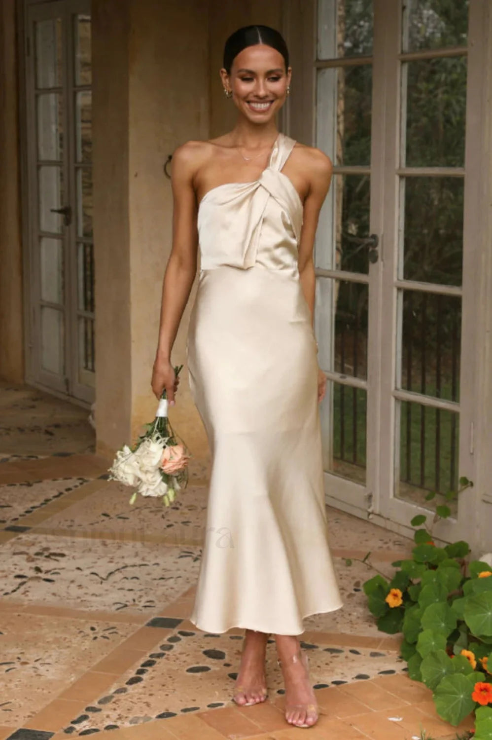 Sabine Elegant Midi Dress S / Champagne