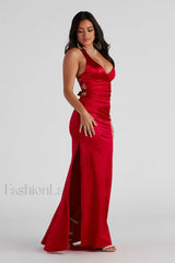 Sam Formal Satin Charming Open Back Dress S / Red