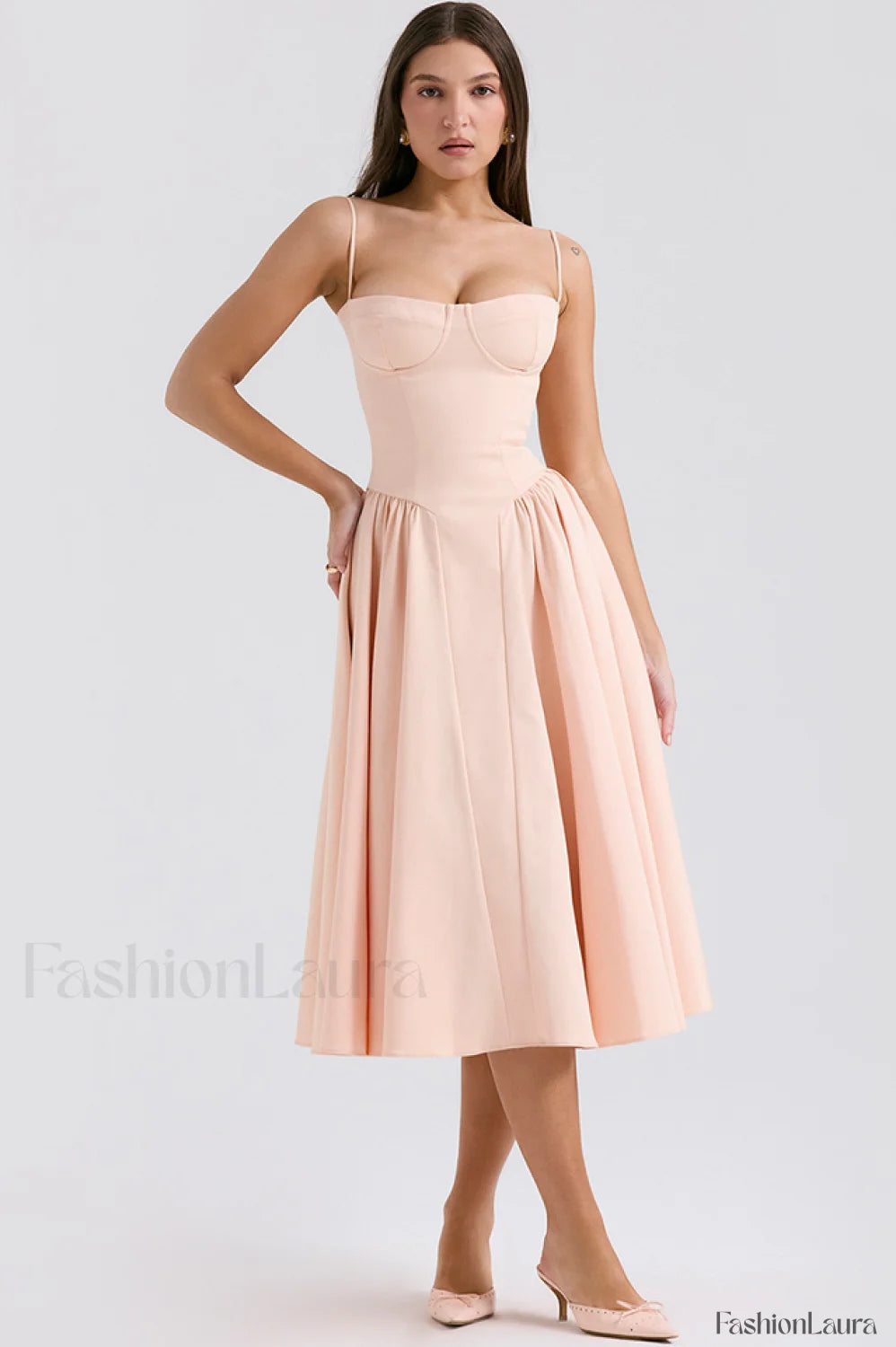 Samaria French Stylish Navy Corset Sundress S / Peach Pink