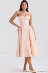 Samaria French Stylish Navy Corset Sundress S / Peach Pink