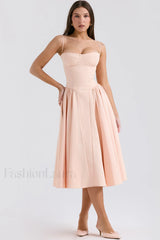 Samaria French Stylish Navy Corset Sundress S / Peach Pink