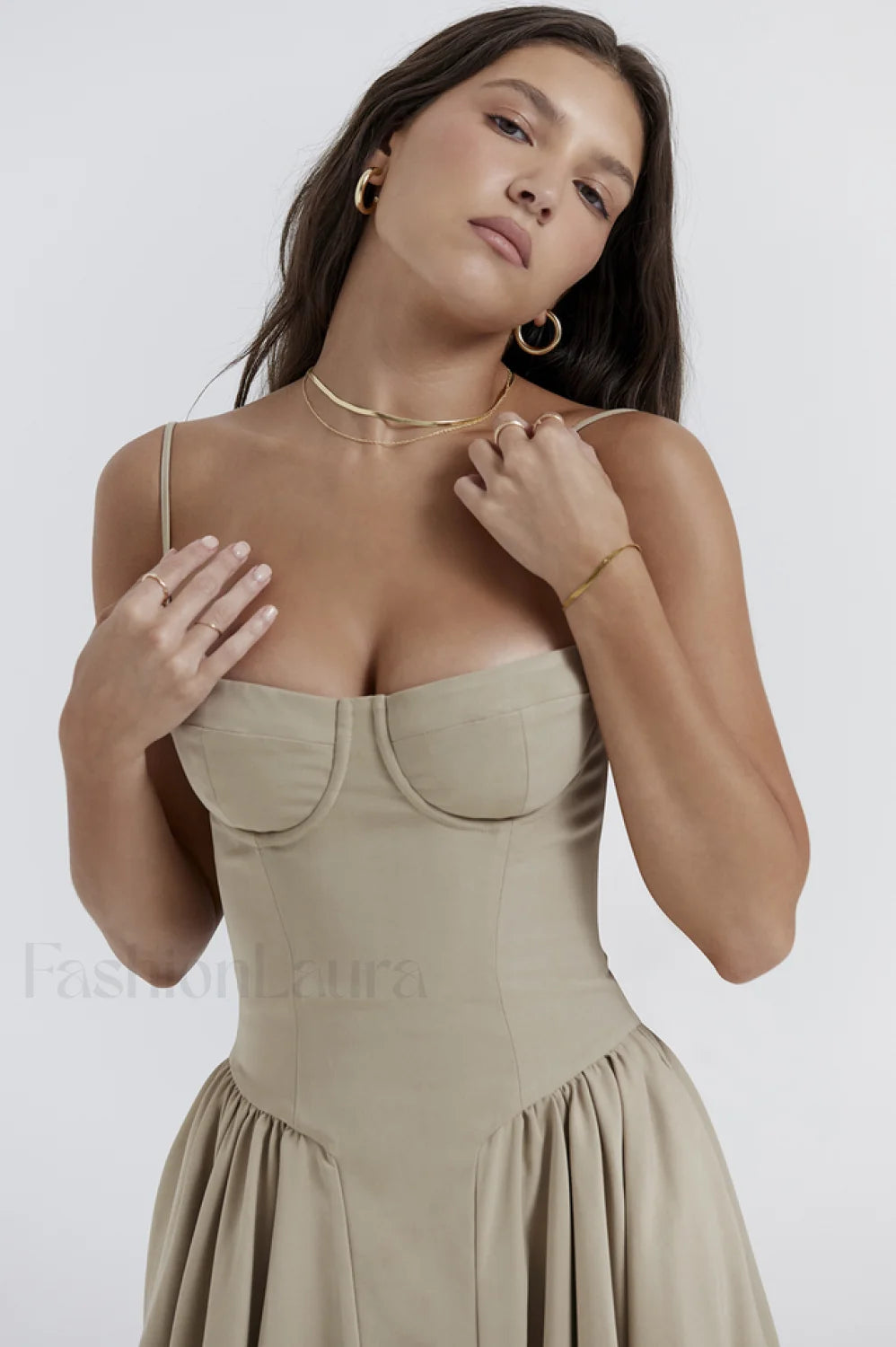 Samaria Taupe Stylish Corset Sun Dress