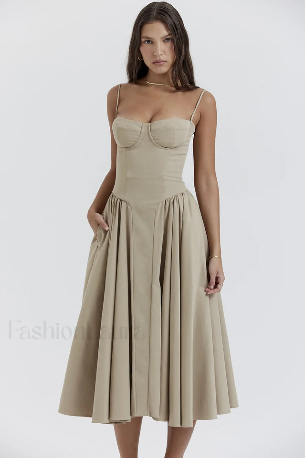 Samaria Taupe Stylish Corset Sun Dress