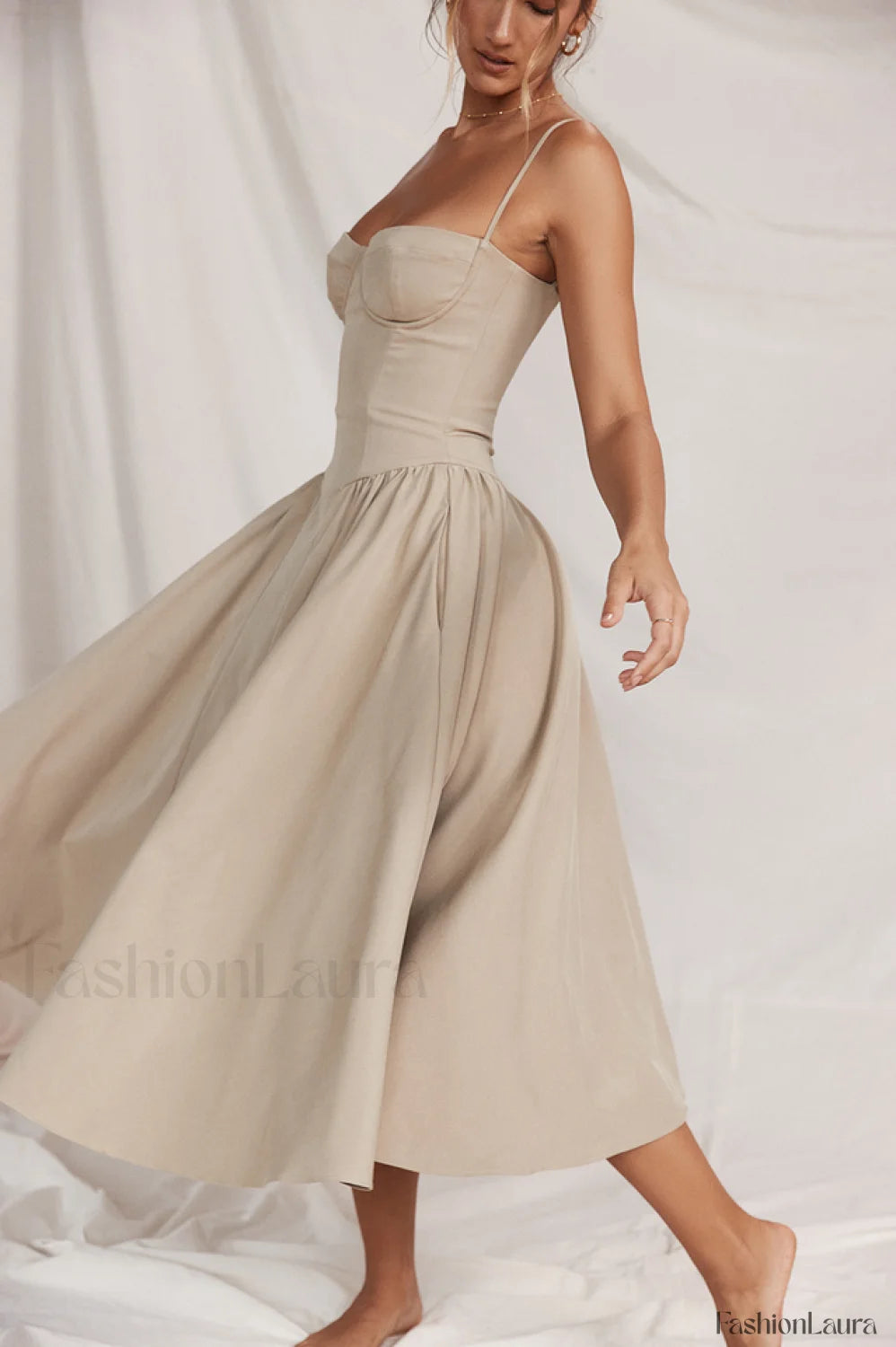 Samaria Taupe Stylish Corset Sun Dress