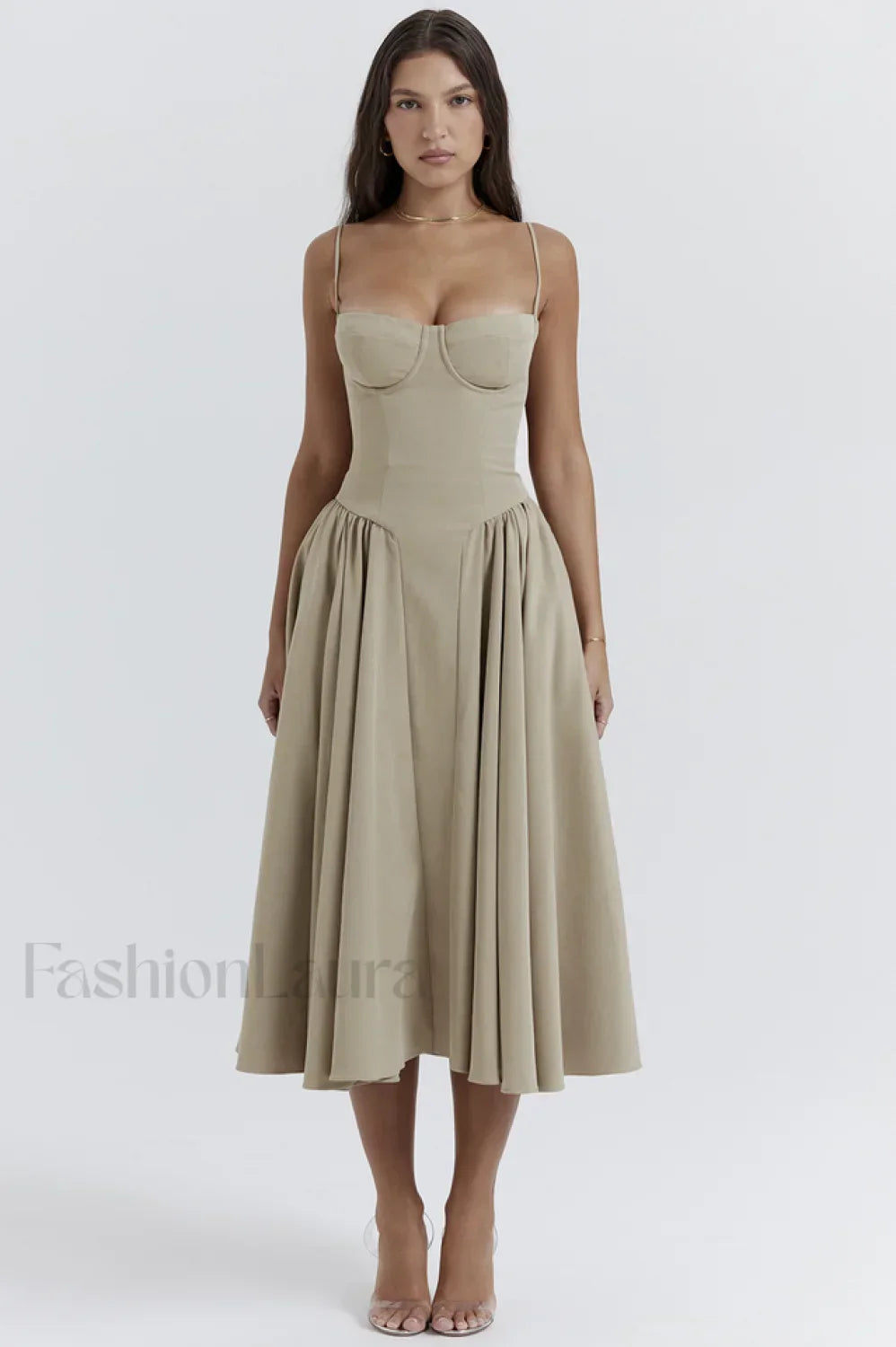 Samaria Taupe Stylish Corset Sun Dress XS / Taupe