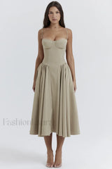 Samaria Taupe Stylish Corset Sun Dress XS / Taupe