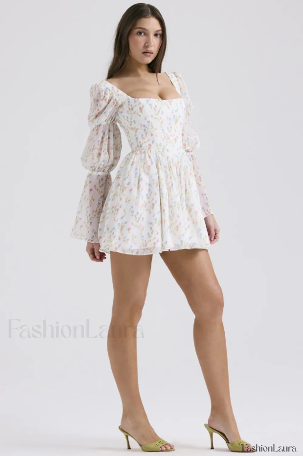 Sancia Printed Puff Charming Sleeve Mini Dress