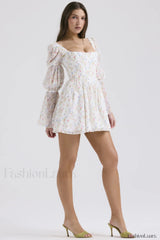 Sancia Printed Puff Charming Sleeve Mini Dress