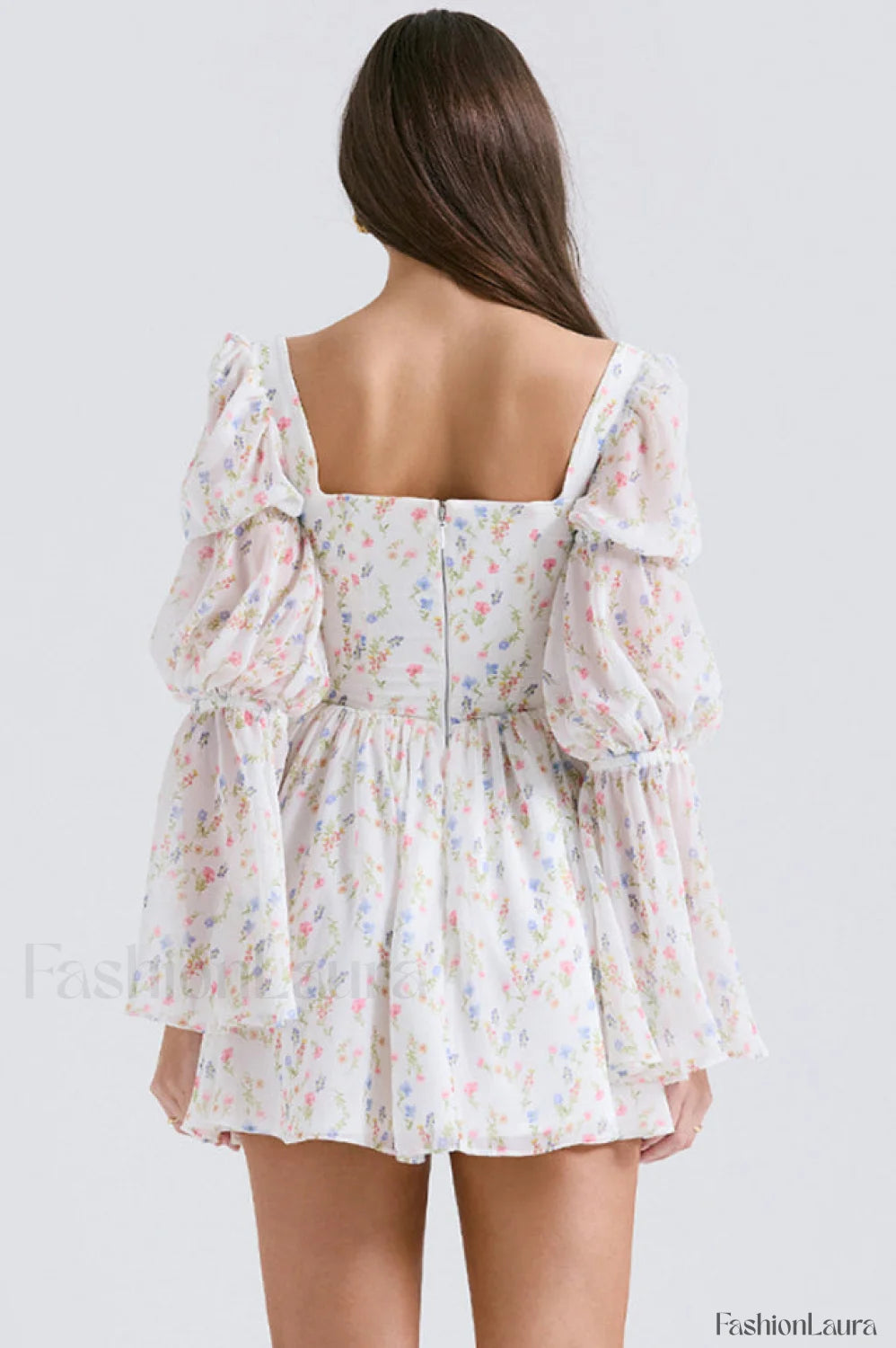 Sancia Printed Puff Charming Sleeve Mini Dress