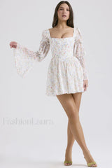 Sancia Printed Puff Charming Sleeve Mini Dress