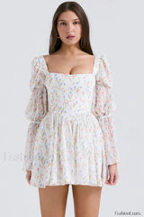 Sancia Printed Puff Charming Sleeve Mini Dress XS / White Printed