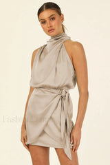 Santorini Satin Stylish Mini Dress S / Apricot