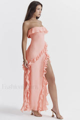 Sarina Apricot Stylish Ruffle Maxi Dress