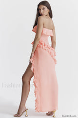 Sarina Apricot Stylish Ruffle Maxi Dress