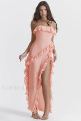 Sarina Apricot Stylish Ruffle Maxi Dress