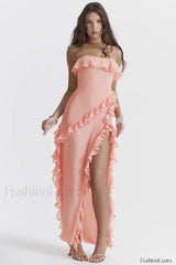 Sarina Apricot Stylish Ruffle Maxi Dress