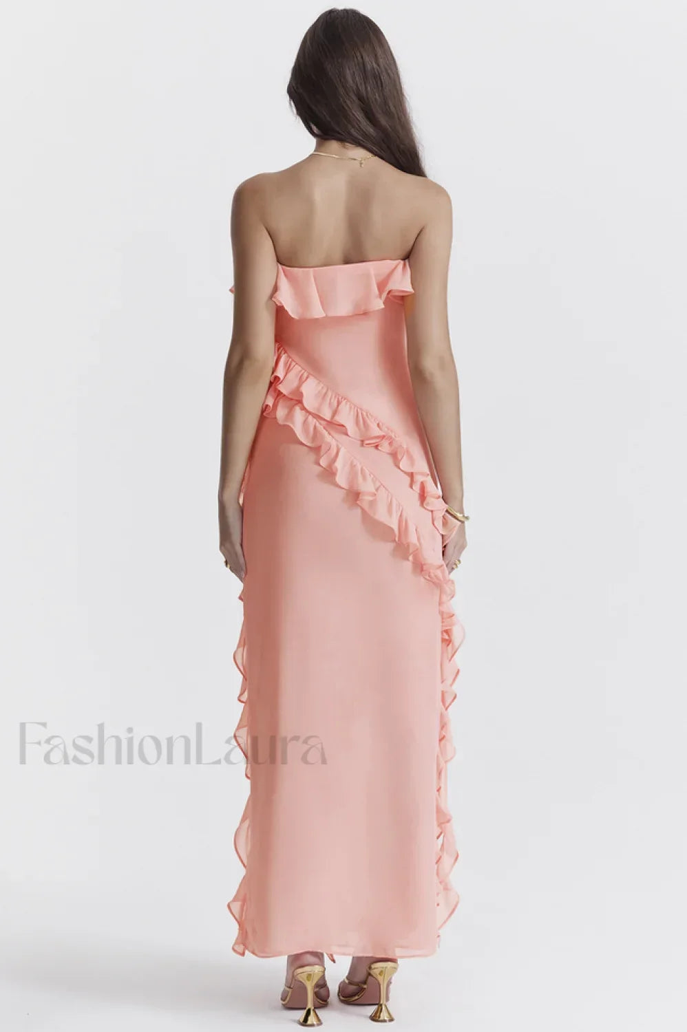 Sarina Apricot Stylish Ruffle Maxi Dress