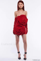 Sarrili 3D Floral Charming Corset Mini Dress