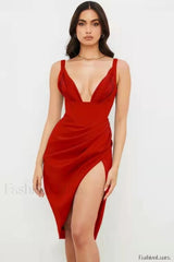 Satin Corset Stylish Midi Dress S / Red
