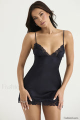 Satin Elegant Slip Dress XS / Black