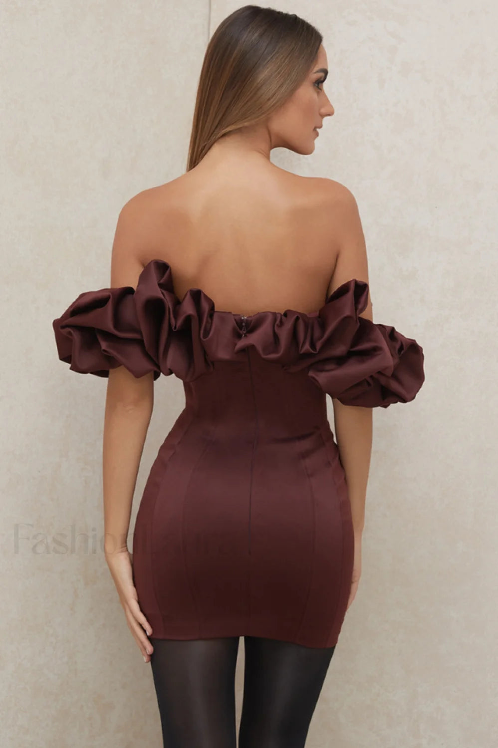 Satin Ruffle Stylish Strapless Dress