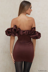 Satin Ruffle Stylish Strapless Dress