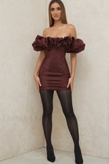 Satin Ruffle Stylish Strapless Dress