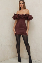 Satin Ruffle Stylish Strapless Dress