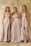 Satin Spaghetti A Line Pink Maxi Dress Champagne / 2