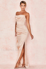 Satin Strapless Stylish Corset Maxi Dress