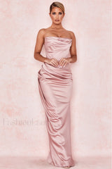 Satin Strapless Stylish Corset Maxi Dress
