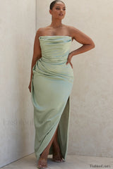 Satin Strapless Stylish Corset Maxi Dress