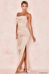 Satin Strapless Stylish Corset Maxi Dress